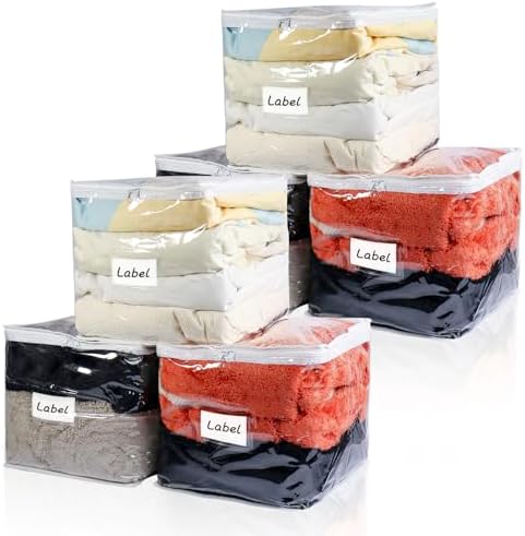 Clear Zippered Plastic Clothes Storage Bags, 6 Pack, White by Heonay