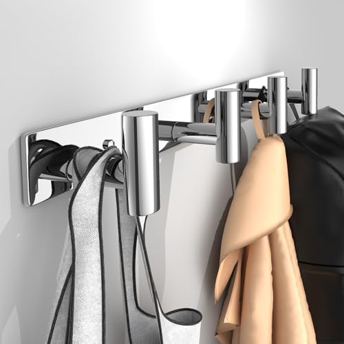 Wall Mounted Coat Rack-4 Hooks, Heavy Duty Stainless Steel Wall Hooks for Towel Coat Bag, Hat Rack Hanger Coat Hooks Towel Racks for Bathroom Entryway Kitchen Hotel (Glossy Chrome, 1 Pack) by VINHOLD