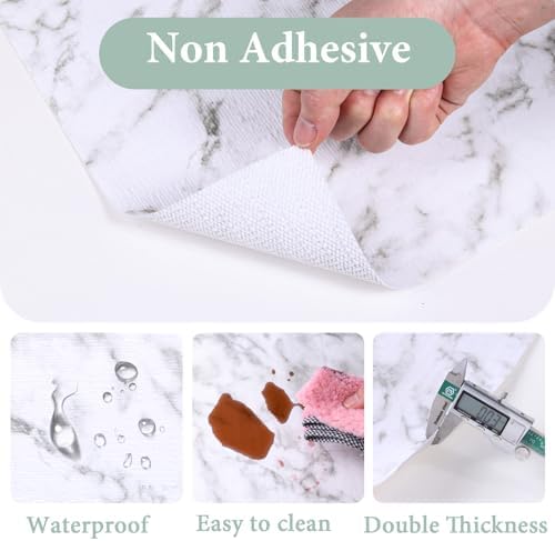 Drawer and Shelf Liner for Kitchen Cabinet: 12 in X 30 Ft Non Slip Waterproof Shelf Paper Non Adhesive Refrigerator Liners White Marble Easy Liners for Bathroom Cupboard with Knife Tape Measure - Image 2