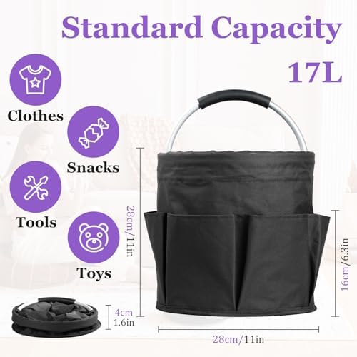 17L Cleaning Caddy with Handle and 6 Pockets, Foldable Cleaning Supply Caddy, Portable Shower Caddy in 600D Oxford Fabric, Multifunctional Storage Basket for Camping, Gardening, Black - Image 2