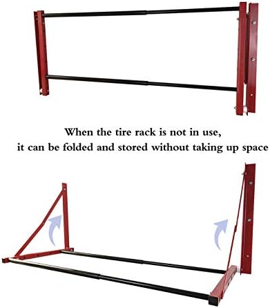 ROBLOCK Folding Tire Wheel Rack Wall Mount Multi-Tire Spare Carriers Garage (32"-48") x 22" x 22", Red - Image 3