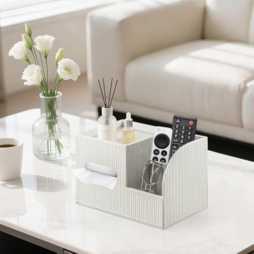 PU Leather Tissue Box Cover with Storage Tray, Cube Facial Tissue Holder - Image 2