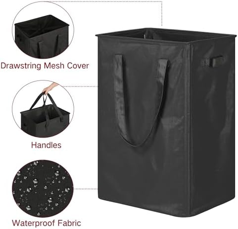efluky Slim Laundry Basket, Narrow Laundry Hamper with Handles, Collapsible Dirty Clothes Hamper, Tall Laundry Bin for Laundry Room, Dorm and Bedroom, 90L Black - Image 3