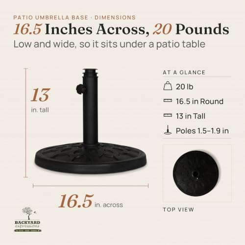 Backyard Expressions 20 lb Round Patio Umbrella Base – Heavy Duty Resin-Coated Calcium Carbonate Stand with Adjustable Pole Adapters Fits 1.5"–2" Poles, Weather-Resistant, Black Finish - Image 6