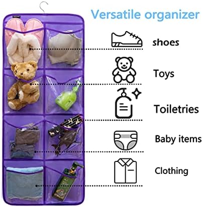Dual-Sided Hanging Closet Organizer for Socks Underwear Bra Kids Storage Organizer for Baby Clothes Toddler Shoes with 26 Pockets (Purple-Clear Pockets) - Image 3