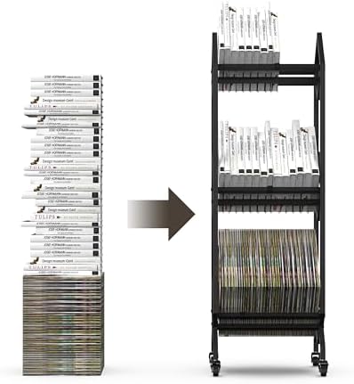 VENNQD Bookshelf Book Cart Rack Industrial Metal Bookcase 3 Tier Holder with Wheels Modern Stylish Design Magazines Files Album Recipe Book Storage Organizer for Sofa End Bed Beside (3 Tier) - Image 7