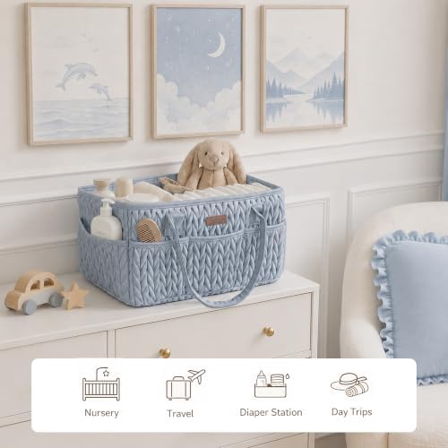 Konssy Baby Diaper Caddy Organizer, Braided Quilted Design with PU Handles - Image 6