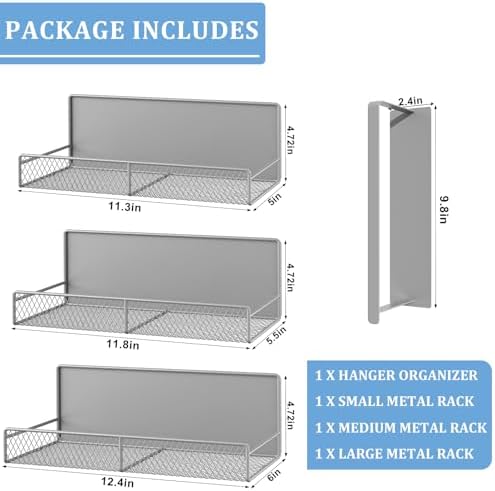 DTUQYX Magnetic Shelf for Washing Machine 4-Pack: Widen Magnetic Laundry Organizer (5"-6") with Hanger Organizer, Strong Magnet, Rust Proof, Heavy Duty Magnetic Spice Rack for Refrigerator (Grey) - Image 2