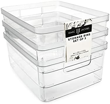 Isaac Jacobs 3-Pack Medium Clear Storage Bins (8” L x 10” W x 4.25” H) by IsaacJacobs
