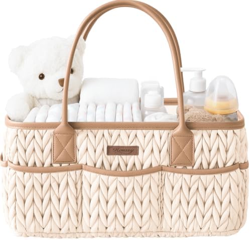 Konssy Baby Diaper Caddy Organizer, Braided Quilted Design with PU Handles by Konssy