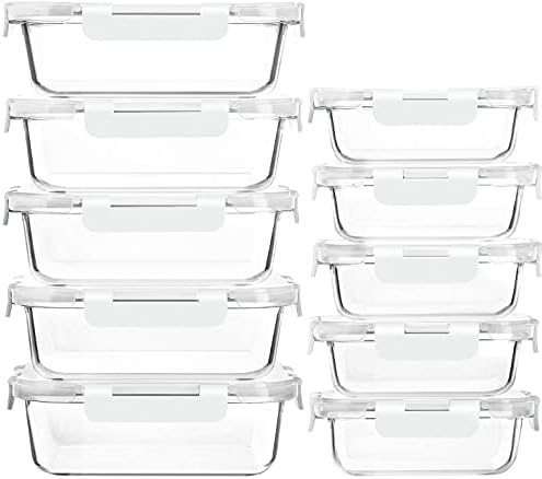 M MCIRCO 10 Pack Glass Food Storage Containers with Lids, White by MMCIRCO