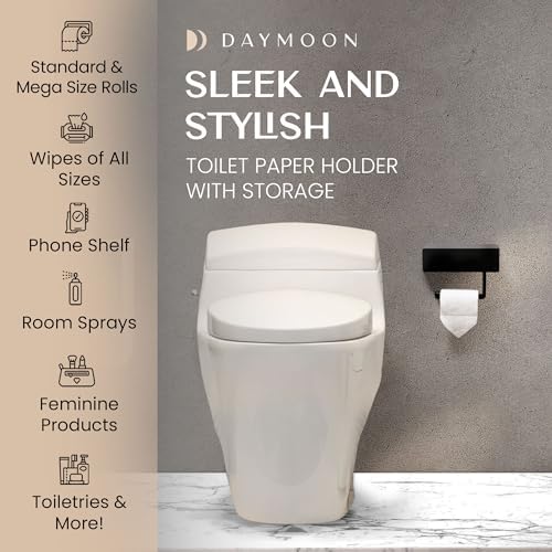 Day Moon™ - Toilet Paper Holder with Shelf & Storage - Wall Mount, Black - Image 3