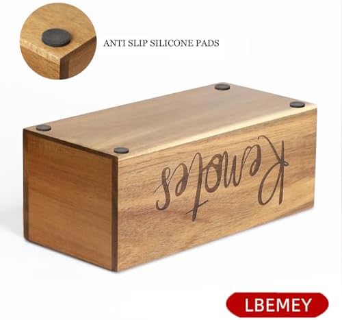 LBEMEY Acacia Wood TV Remote Holder, Caddy and Organizer for Table, Vintage Farmhouse Desk Caddy (Brown for 5+ Remote Controls) - Image 2