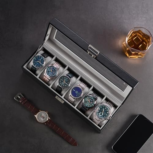 ProCase 6 Slots Watch Case Box for Men -Black - Image 4
