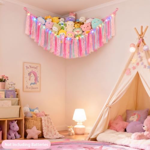 FIOBEE Stuffed Animals Net LED Light Toy Hammock for Kids Bedroom Storage - Image 5