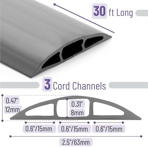 Bates- Floor Cord Cover, 30ft, Cable Cavity 0.6" (W) x 0.31" (H), Heavy Duty Wire Protector, PVC Extension Cords Hider, Protect Cords, Prevent Cable Trips, Cord Hider for Office, Home, Outdoor - Image 2