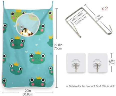 Hanging Laundry Hamper Bag Over the Door Laundry Hamper Wall Hamper Large Dirty Clothes Hamper with Stainless Steel Hooks 29.5X20inch 2PCs Green Frog - Image 3