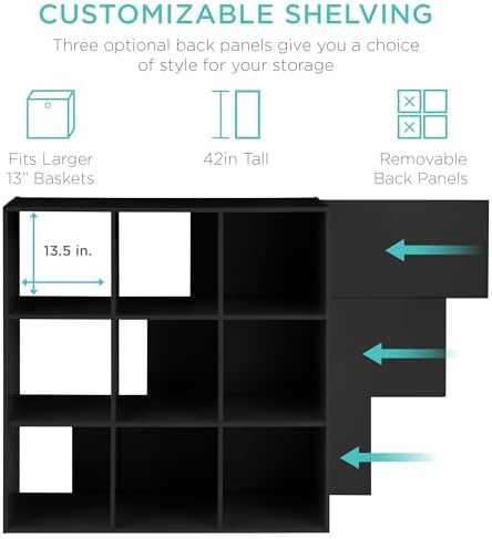 Best Choice Products 9-Cube Storage Organizer, 13.5in Shelf Opening, Bookcase, Display Shelf, Customizable w/ 3 Removable Back Panels – Black - Image 3