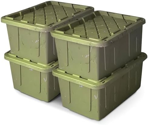 HOMZ Durabilt Plastic Storage Bins with Lids, 27 Gal, Green Camo, 4 Pack by Homz