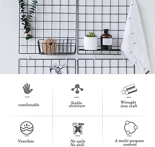Gddochn 3 Pack Grid Panel Hanging Wire Basket, Storage and Display Basket for Wall, Kitchen, Home Decor Supplies, Potted Plants, Black - Image 5