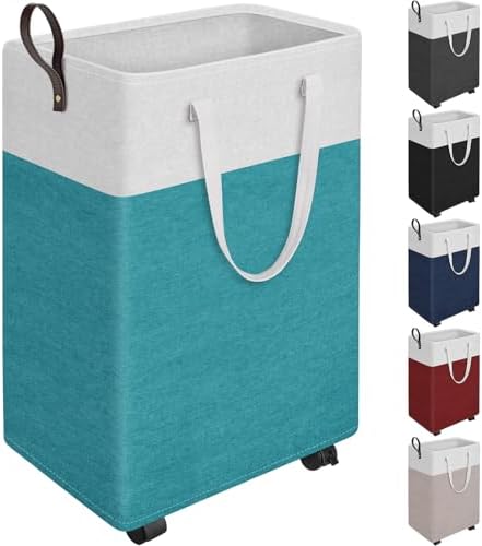 HomeHacks 90L Rolling Laundry Basket with 4 Wheels Collapsible Green by HomeHacks