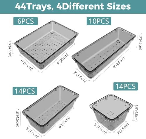 44 PCS Clear Plastic Drawer Organizer Set, 4 Sizes Storage Bins, Black - Image 3