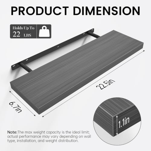 BAYKA Grey Floating Shelves 22.5in, Set of 3, Wall Mount Rustic Wood Shelf - Image 5