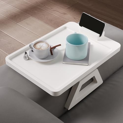 Couch Arm Tray with 360°Phone,Bamboo Folding Sofa Tray,Sofa Armrest Trays Clip-On Couch Desk for Drinks,Snacks,Phone,Remote Control（White） - Image 2