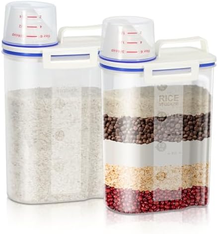 TBMax Rice Cereal Container Oatmeal Dispenser - 2 Pack Rice Storage Container with Measuring Cup + Easy Pouring Spout, Perfect for Flour Sugar Grain Nuts Kitchen Pantry Storage Organization by TBMax