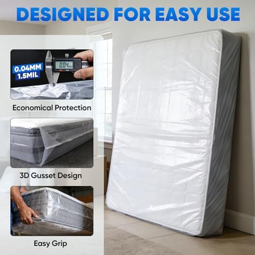 TICONN 2PK Plastic Mattress Bags for Moving, Waterproof Mattress Cover - Image 2