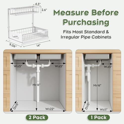 Under Sink Organizer, 1-Pack L-Shaped Metal Pull-Out Drawers for Kitchen - Image 2