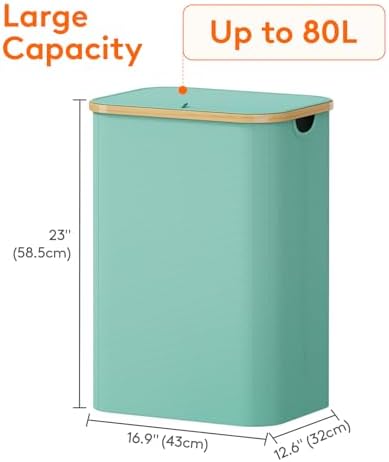 Lifewit 80L Large Laundry Basket with Lid, Removable Bags, Sage Green - Image 4