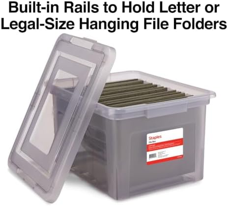 STAPLES Plastic File Box with Snap Lid, Letter/Legal, Frost Gray, 4-Pk - Image 3