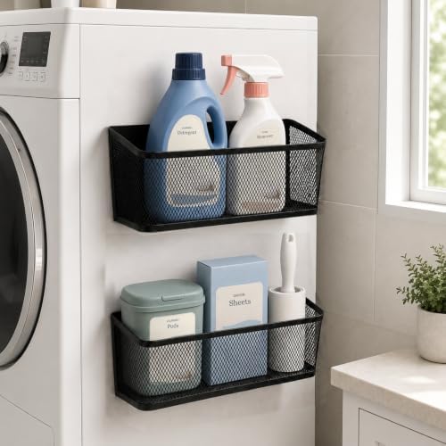 2 Pack Magnetic Shelves for Washer and Dryer, Black Metal Baskets by Unknown