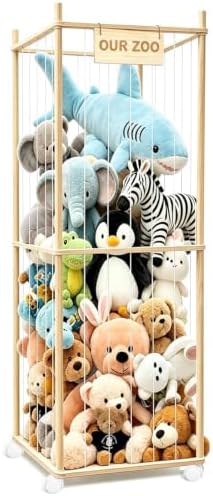 Stuffed Animal Storage, Wood Stuffed Animal Zoo Storage with Brake Wheels, Space Save Toy Organizer, Large Capacity Stuffed Animal Holder, Perfect for Nursery Playroom Kidroom Bedroom-63 Inch by Unknown