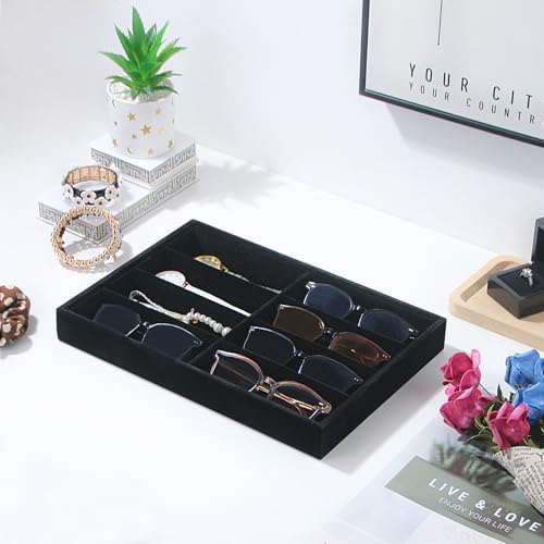Coward Sunglass Organizer, Black Velvet Glasses Trays, Eyeglasses Watches Jewelry Display - Men Women (8 Grids) - Image 4
