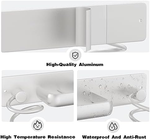 hicorfe Hair Dryer Holder 3 in 1 Hair Tool Organizer,Blow Dryer Holder Wall Mounted,Bathroom Bedroom Care Styling for Flat Iron,Curling Iron,Hair Straightener（Silver） - Image 3
