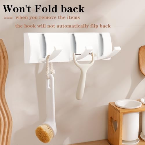 Folding Coat Hooks, Wall Mounted Coat Rack with 3 Retractable Hooks, Heavy Duty Towel Rack for Bathroom Wall Hook for Hanging Clothes Bathrobe, Stainless Steel Coat Hanger for Entryway(White) - Image 4