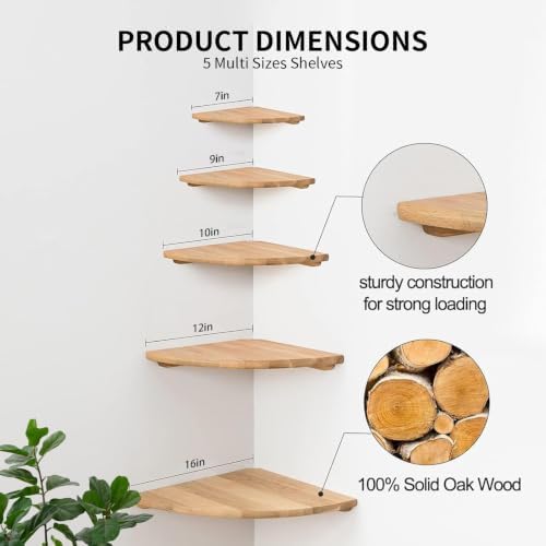 Gieanoo Corner Floating Shelf 16inch Solid Oak Wood Floating Corner Shelf with Wire Hole Corner Wall Mount Storage Display Shelves for Living Room Bedroom Bathroom Kitchen - Image 5