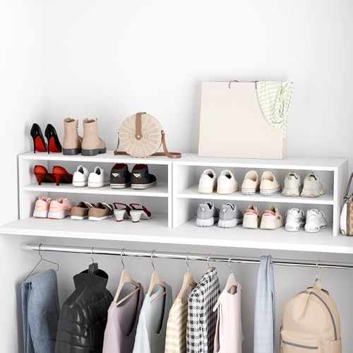 Whitmor Stackable 28" Extra Wide 2-Shelf Storage Organizer, Stackable Wood Combination Shoe Organizer Racks Shelves for Closets, Entryway, Hallway, Garage,White,2 Pack - Image 2
