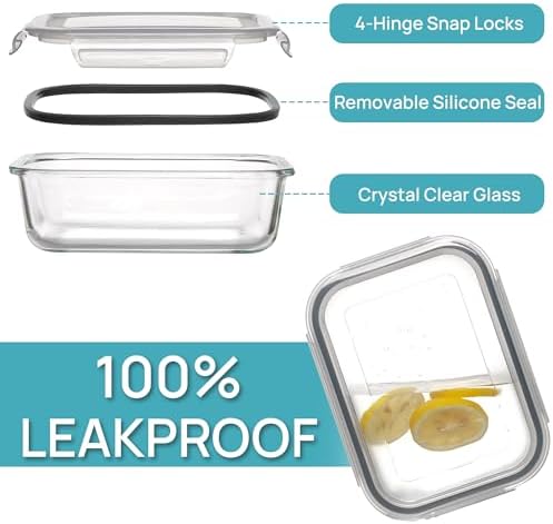 Vtopmart 5 Pack 35oz Glass Food Storage Containers with Lids, Grey - Image 6
