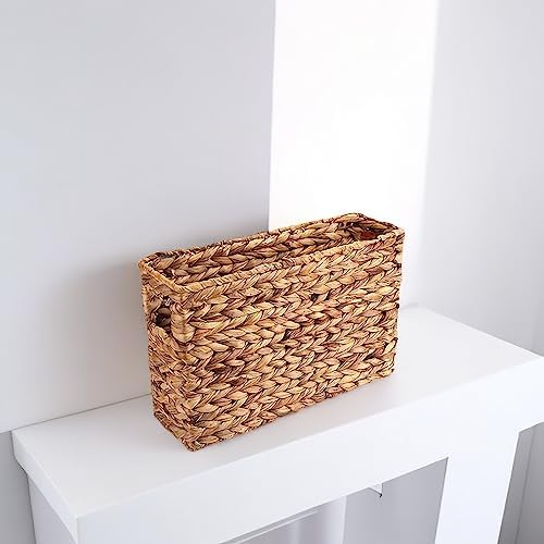 Yesland Hand-Woven Narrow Water Hyacinth Holder Wicker Basket, 15.5 x 5.5 x 9.75 Inch Decorative Magazine Storage Basket Bin for Home, Office, Desk - Image 5