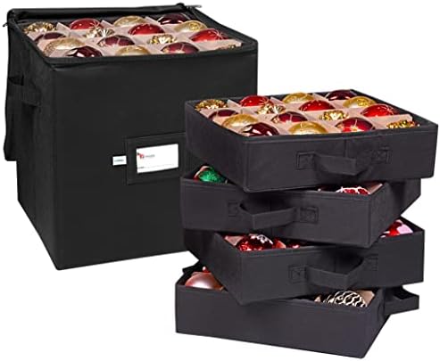 Christmas Ornament Storage Box, 4 Individual Trays Xmas Storage Container, Fits 64 Ornaments Decoration Balls, Constructed of Durable 600D Oxford Material (Black) - Image 3
