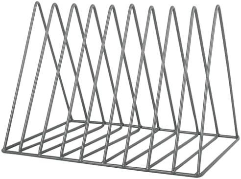 EASEPRES Vinyl Record Holder Storage, 9 Slot Metal Magazine Book Album Display Rack, Stylish Triangle Desktop File Sorter Organizer for Home Office, Grey by EASEPRES