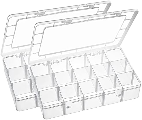 Exptolii 15 Large Grids Plastic Organizer Box with Dividers, 2 Pack Clear Compartment Container Storage for Washi Tapes Beads Crafts Jewelry Fishing Tackles, Size 11 x 6.3 x 2.2 in by Exptolii