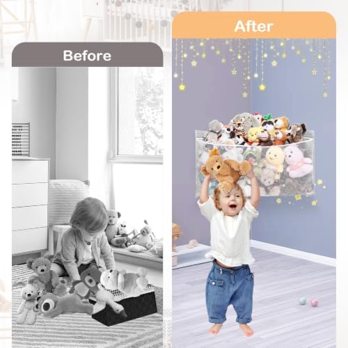 Large Corner Stuffed Animal Storage, Grey Wall Hammock Toy Net, Gift - Image 3