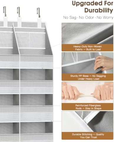 Criusia Over the Door Organizer, Extra Large 12 Compartments Closet Hanging Storage with 14 Mesh Pockets, 85lbs Capacity Behind the Door Storage for Baby Nursery, Bathroom, Bedroom, and Dorm, Grey - Image 3