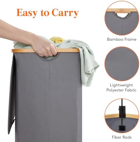 Lifewit 150L Large Laundry Basket with Lid, 2 Removable Bags, Gray - Image 6