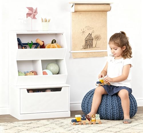 UTEX Slanted Kids Toy Storage Organizer, Children Storage Cubby with Drawer - Image 4
