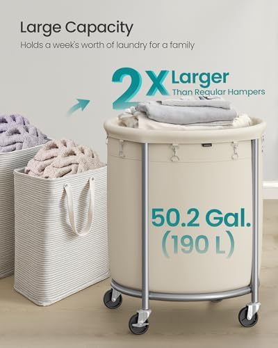 SONGMICS Laundry Basket with Wheels,190L, Steel Frame, Removable Bag - Image 3